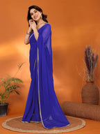 SHYAMIKA Georgette Solid Saree with Mirror Border & Blouse