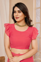 SHYAMIKA Georgette Ruffle Mix Color Saree with Blouse
