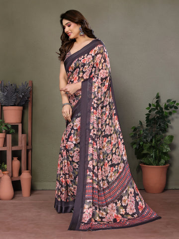 SHYAMIKA Royal Satin Patta Digital Print Saree with Blouse