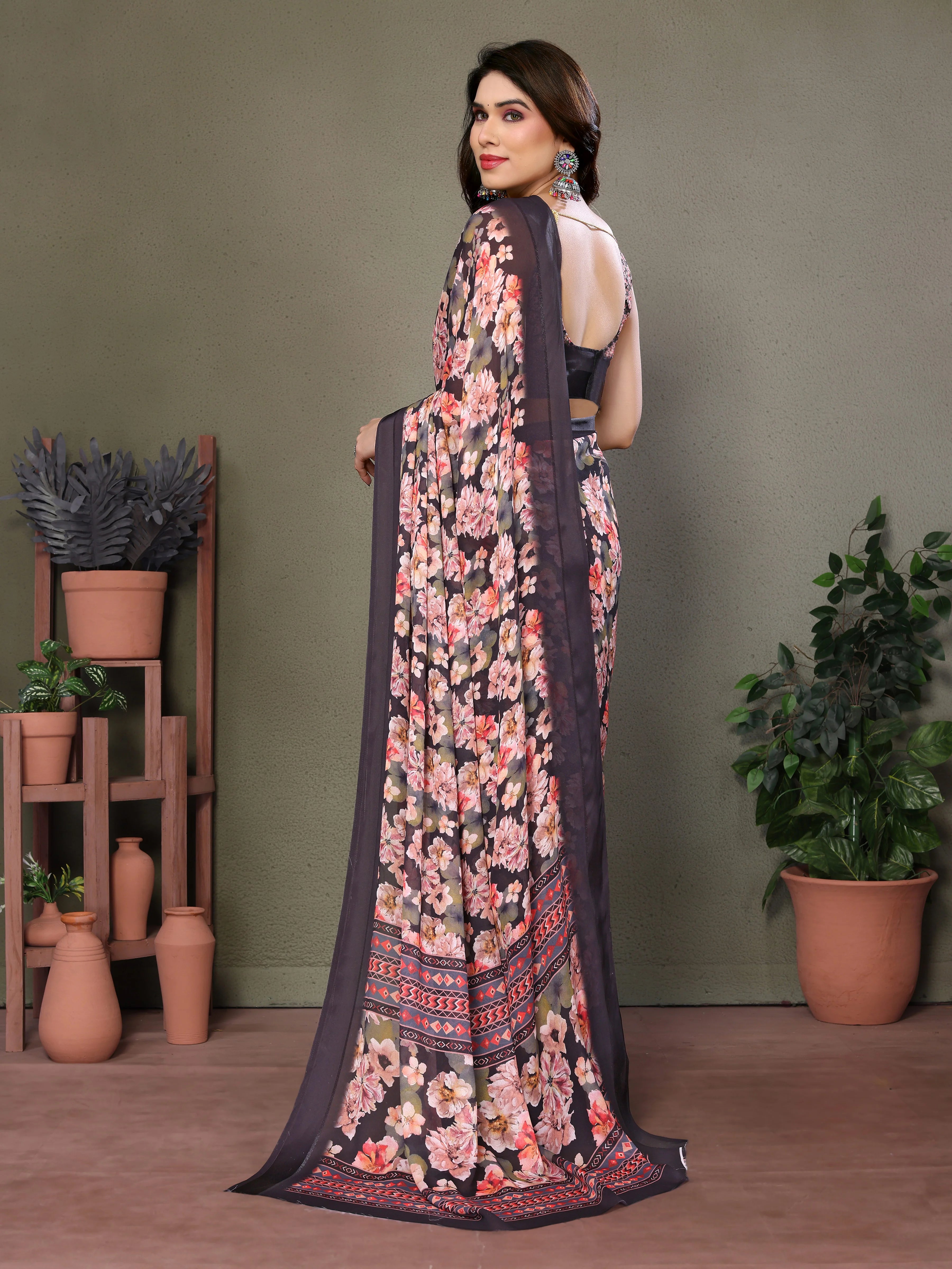 SHYAMIKA Royal Satin Patta Digital Print Saree with Blouse