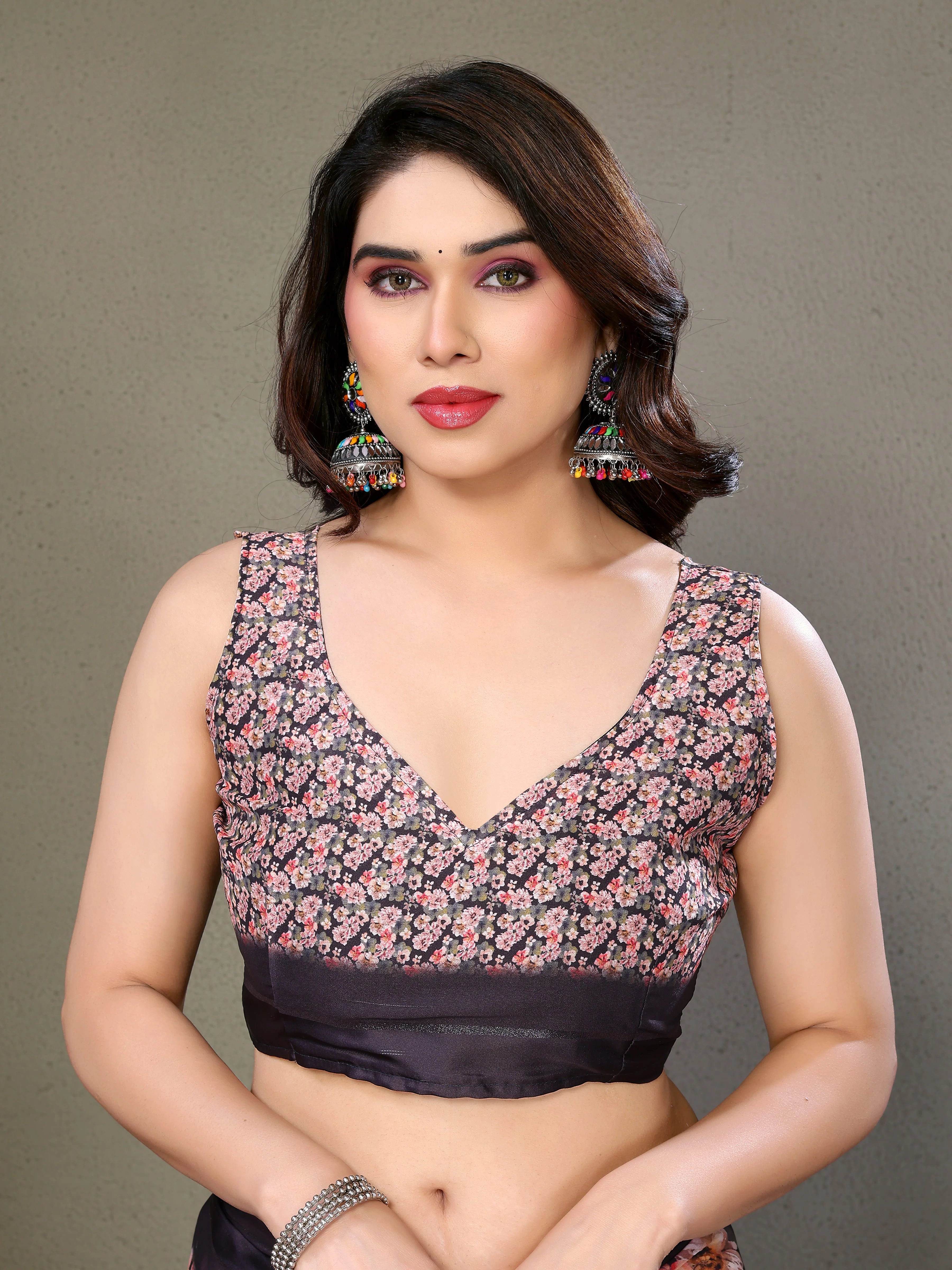 SHYAMIKA Royal Satin Patta Digital Print Saree with Blouse