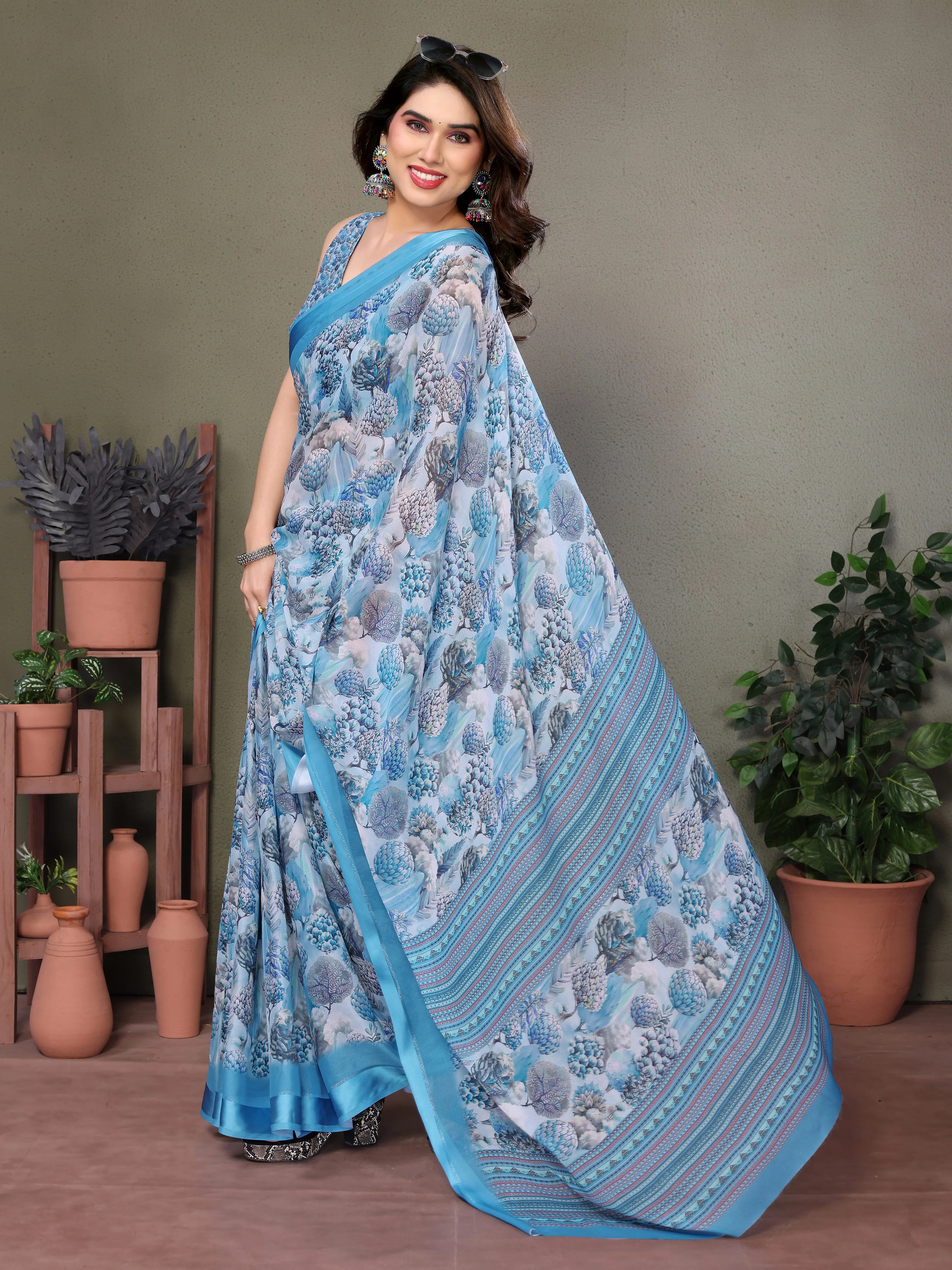 SHYAMIKA Royal Satin Patta Digital Print Saree with Blouse