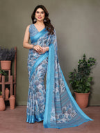 SHYAMIKA Royal Satin Patta Digital Print Saree with Blouse