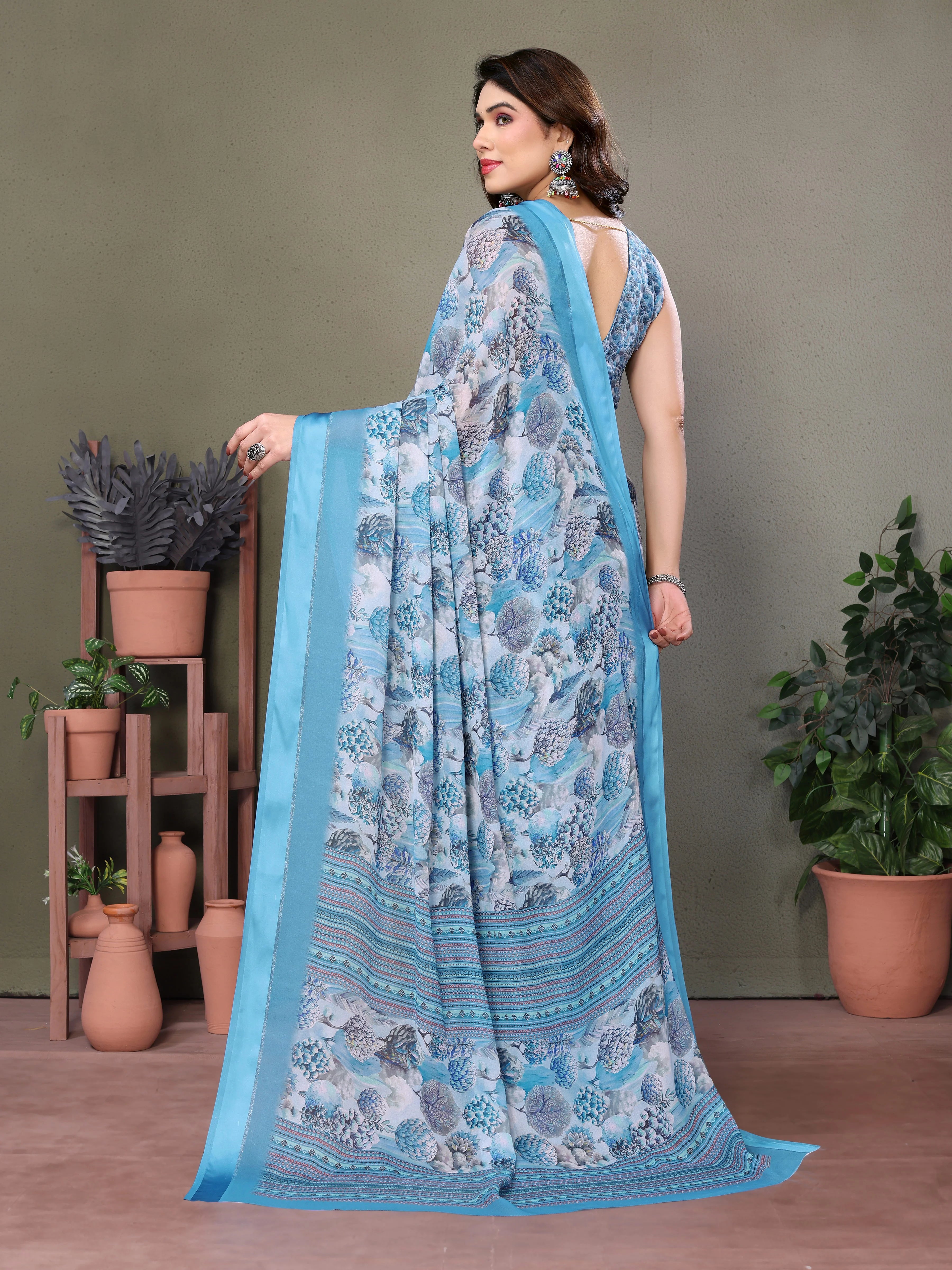 SHYAMIKA Royal Satin Patta Digital Print Saree with Blouse