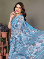 SHYAMIKA Royal Satin Patta Digital Print Saree with Blouse