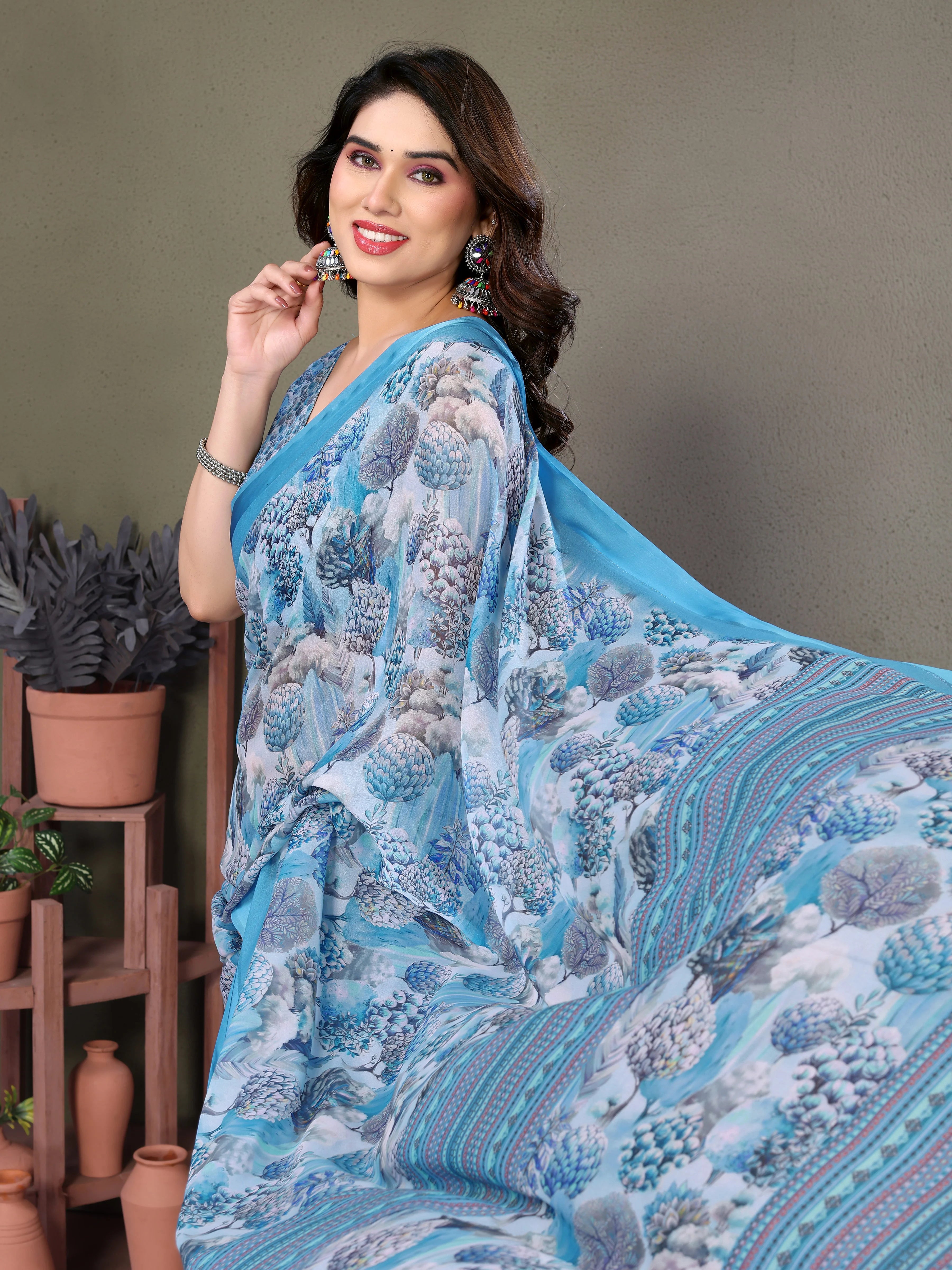 SHYAMIKA Royal Satin Patta Digital Print Saree with Blouse