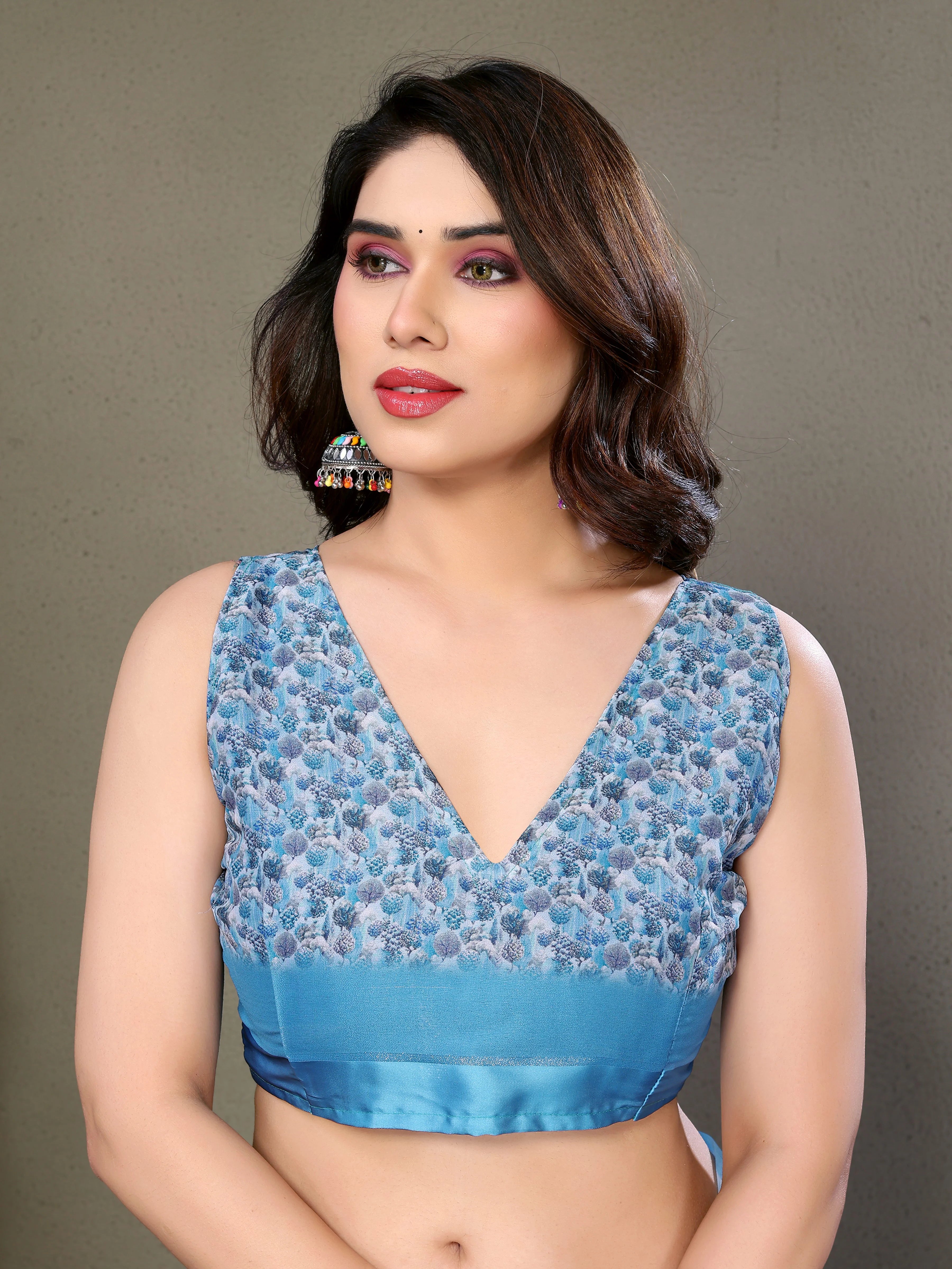 SHYAMIKA Royal Satin Patta Digital Print Saree with Blouse