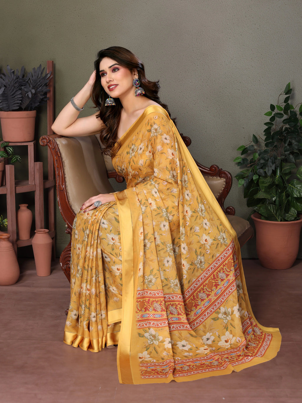 SHYAMIKA Royal Satin Patta Digital Print Saree with Blouse