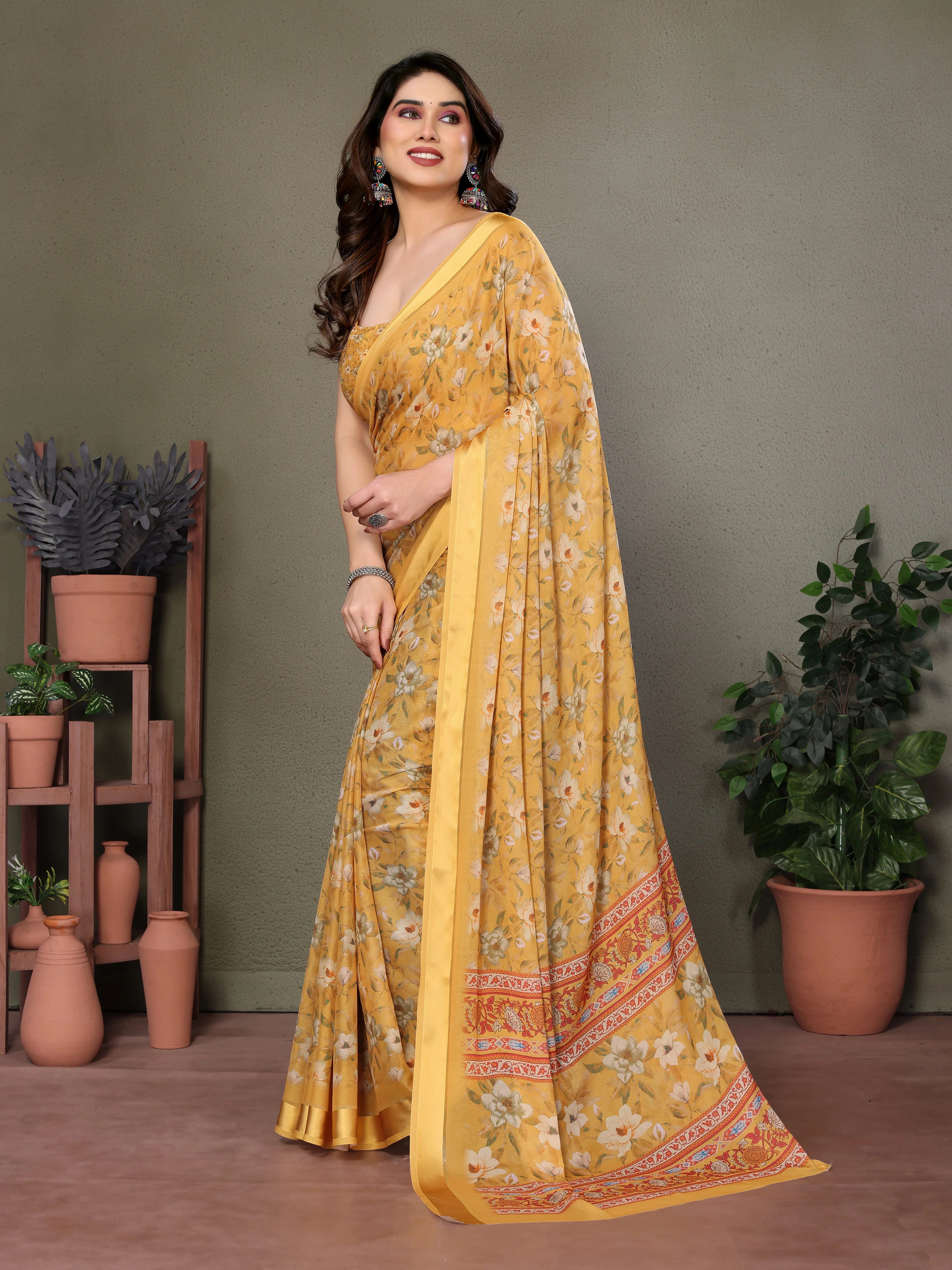 SHYAMIKA Royal Satin Patta Digital Print Saree with Blouse