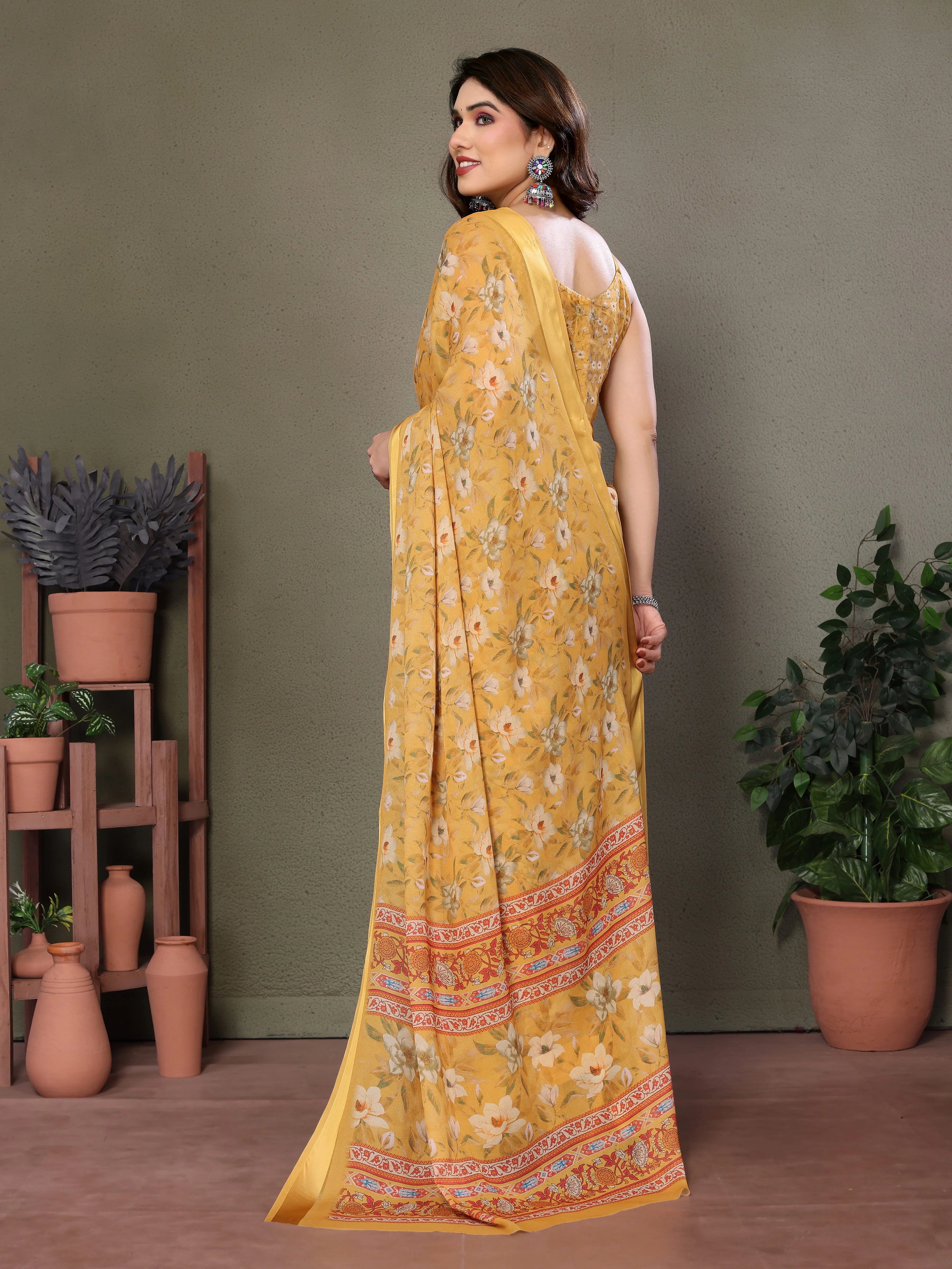 SHYAMIKA Royal Satin Patta Digital Print Saree with Blouse
