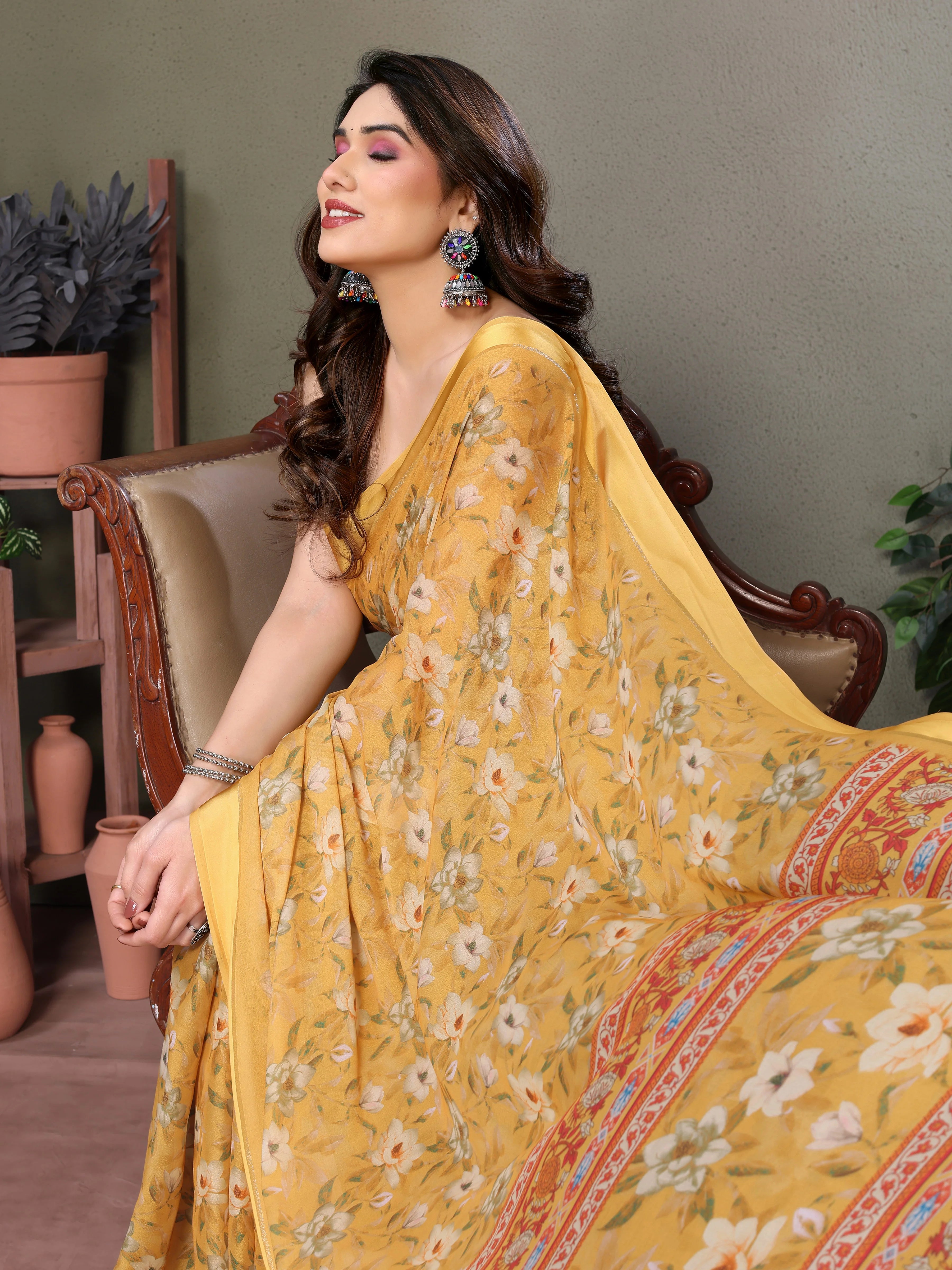 SHYAMIKA Royal Satin Patta Digital Print Saree with Blouse