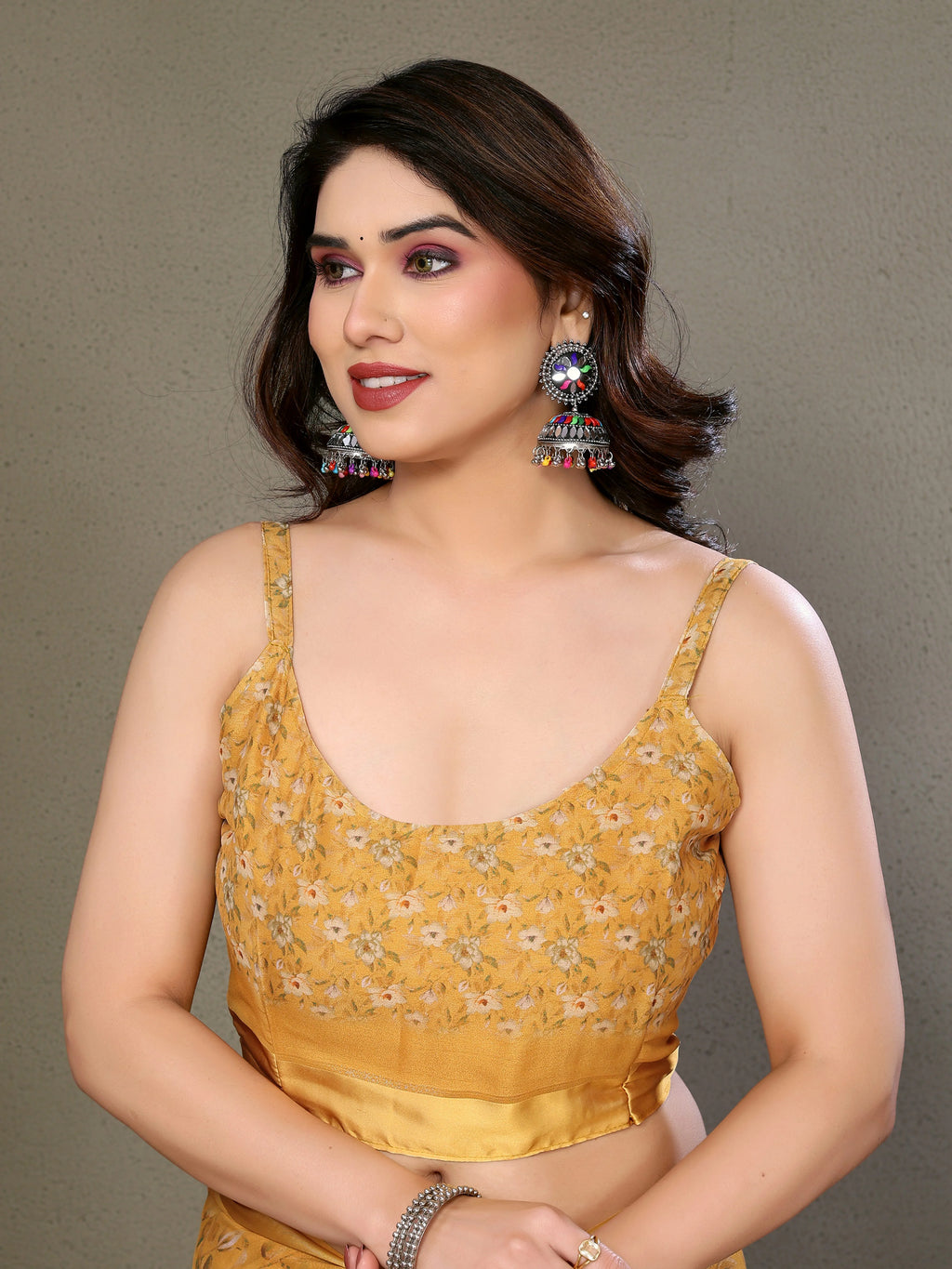SHYAMIKA Royal Satin Patta Digital Print Saree with Blouse
