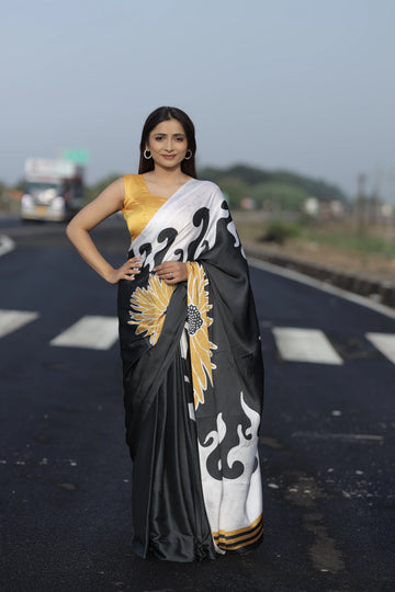 SHYAMIKA Japan Satin Digital Floral Print Saree with Blouse