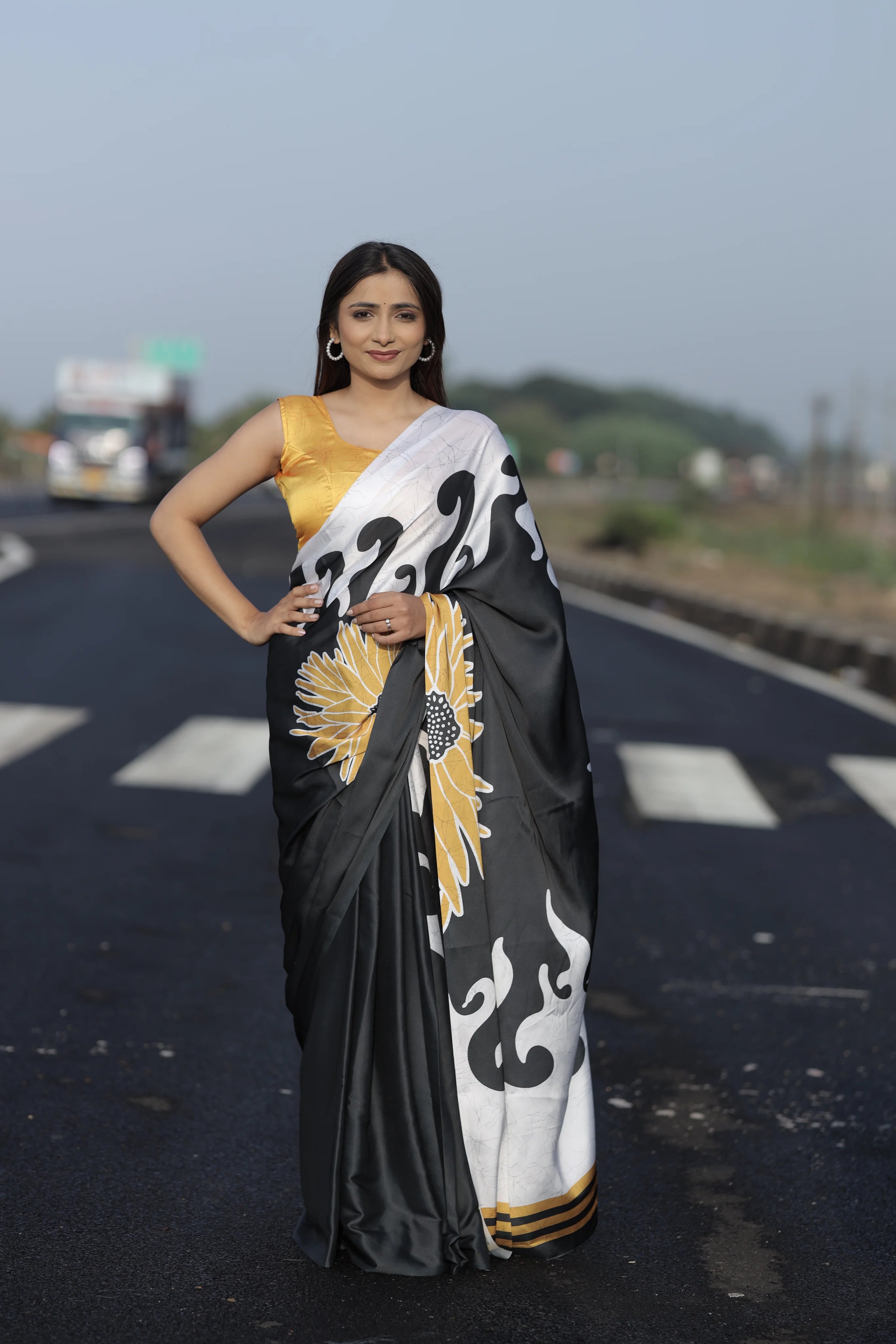 SHYAMIKA Japan Satin Digital Floral Print Saree with Blouse