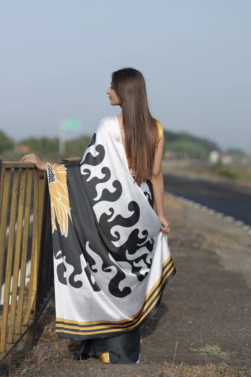 SHYAMIKA Japan Satin Digital Floral Print Saree with Blouse