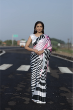 SHYAMIKA Japan Satin Digital Zebra & Floral Print Saree with Blouse