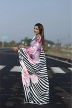 SHYAMIKA Japan Satin Digital Zebra & Floral Print Saree with Blouse