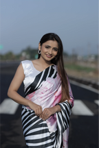 SHYAMIKA Japan Satin Digital Zebra & Floral Print Saree with Blouse
