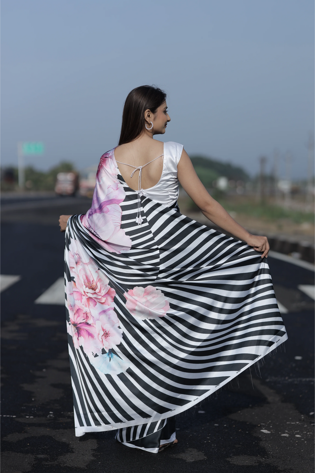 SHYAMIKA Japan Satin Digital Zebra & Floral Print Saree with Blouse