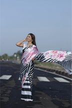 SHYAMIKA Japan Satin Digital Zebra & Floral Print Saree with Blouse
