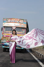 SHYAMIKA Japan Satin Pink Floral Digital Print Saree with Blouse