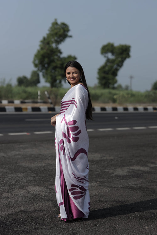 SHYAMIKA Japan Satin Pink Floral Digital Print Saree with Blouse