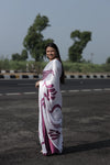 SHYAMIKA Japan Satin Pink Floral Digital Print Saree with Blouse