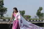 SHYAMIKA Japan Satin Pink Floral Digital Print Saree with Blouse