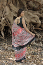 SHYAMIKA Japan Satin Bold Line & Ethnic Digital Print Saree with Blouse