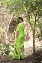 SHYAMIKA Japan Satin Floral Digital Print Saree with Blouse