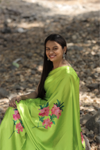 SHYAMIKA Japan Satin Floral Digital Print Saree with Blouse