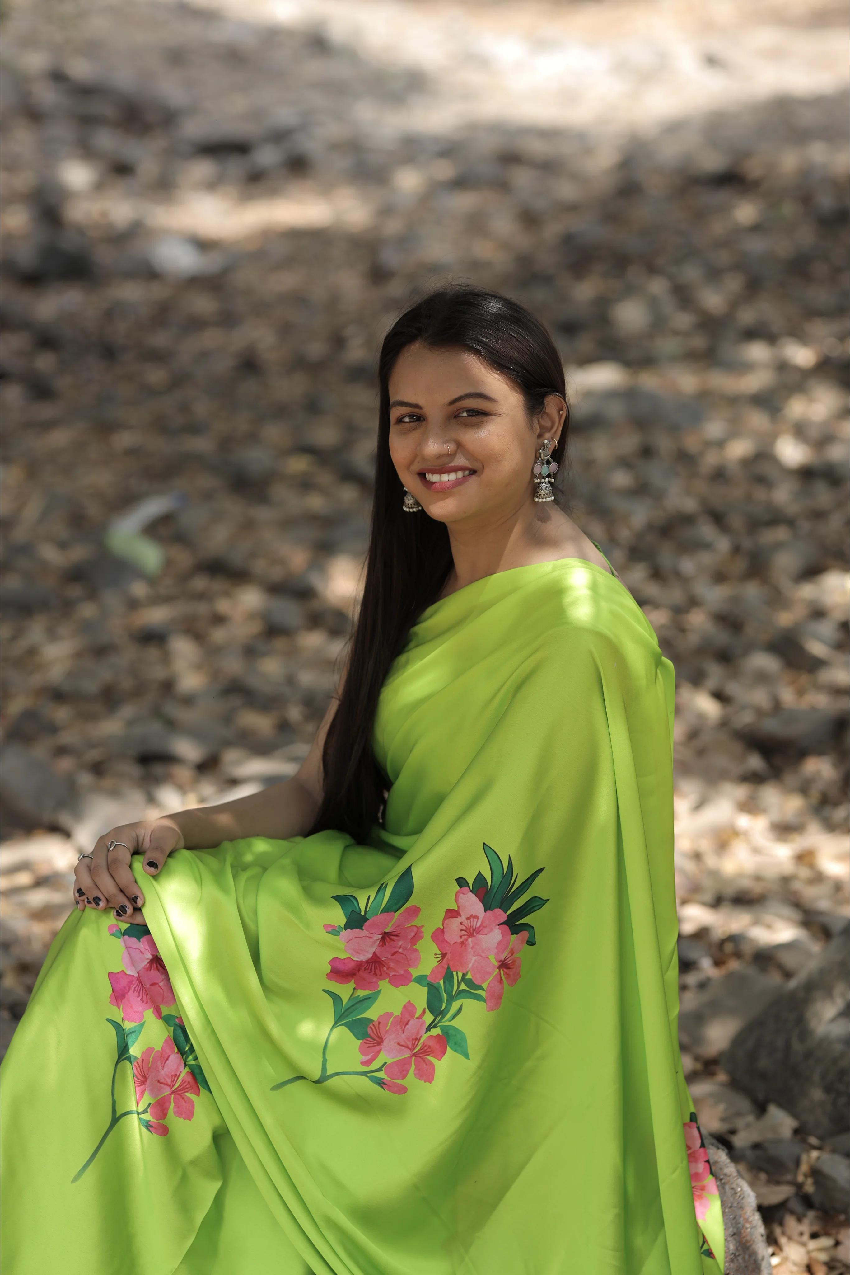 SHYAMIKA Japan Satin Floral Digital Print Saree with Blouse