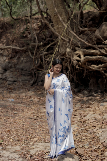 SHYAMIKA Japan Satin Butterfly Digital Print Saree with Blouse