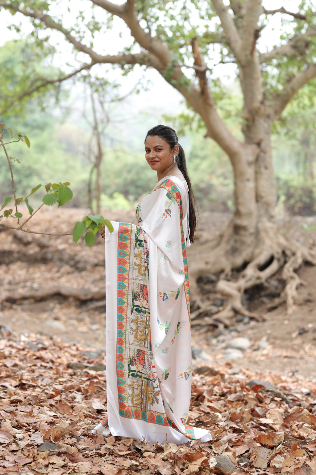 SHYAMIKA Japan Satin Royal Heritage Digital Print Saree with Blouse