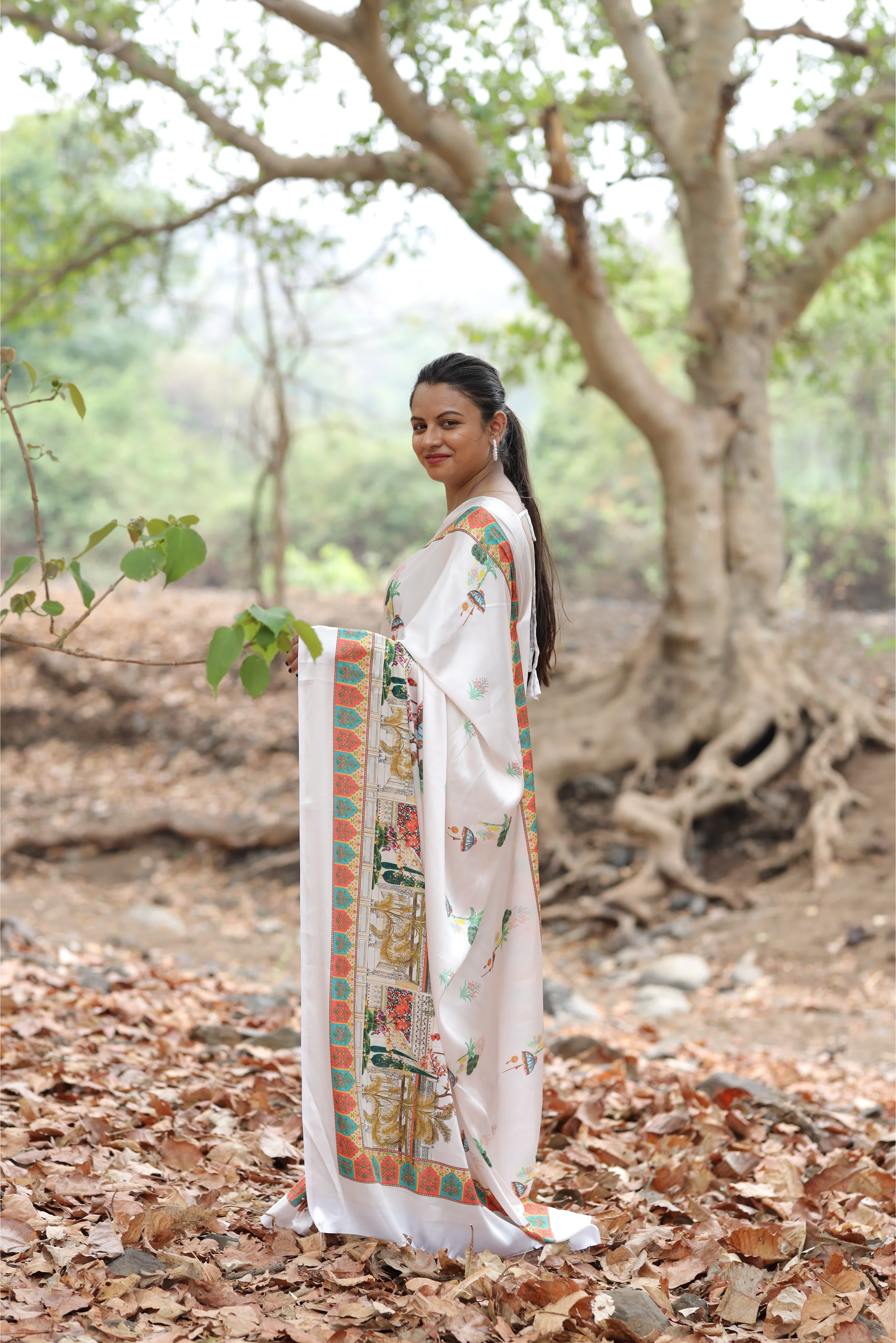 SHYAMIKA Japan Satin Royal Heritage Digital Print Saree with Blouse