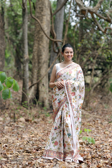 SHYAMIKA Japan Satin Multicolor Floral Digital Print Saree with Blouse