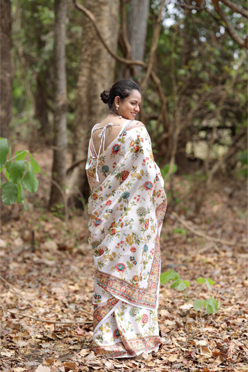 SHYAMIKA Japan Satin Multicolor Floral Digital Print Saree with Blouse