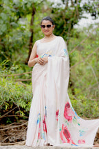 SHYAMIKA Japan Satin Digital Pink Flower Print Saree with Blouse