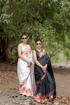 SHYAMIKA Japan Satin Rose Floral Print Saree with Blouse