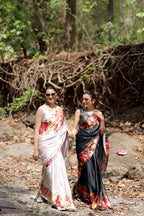 SHYAMIKA Japan Satin Rose Floral Print Saree with Blouse