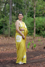 SHYAMIKA Japan Satin Yellow Digital Bloom Print Saree with Blouse