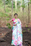 SHYAMIKA Japan Satin Multicolor Floral Print Saree with Blouse