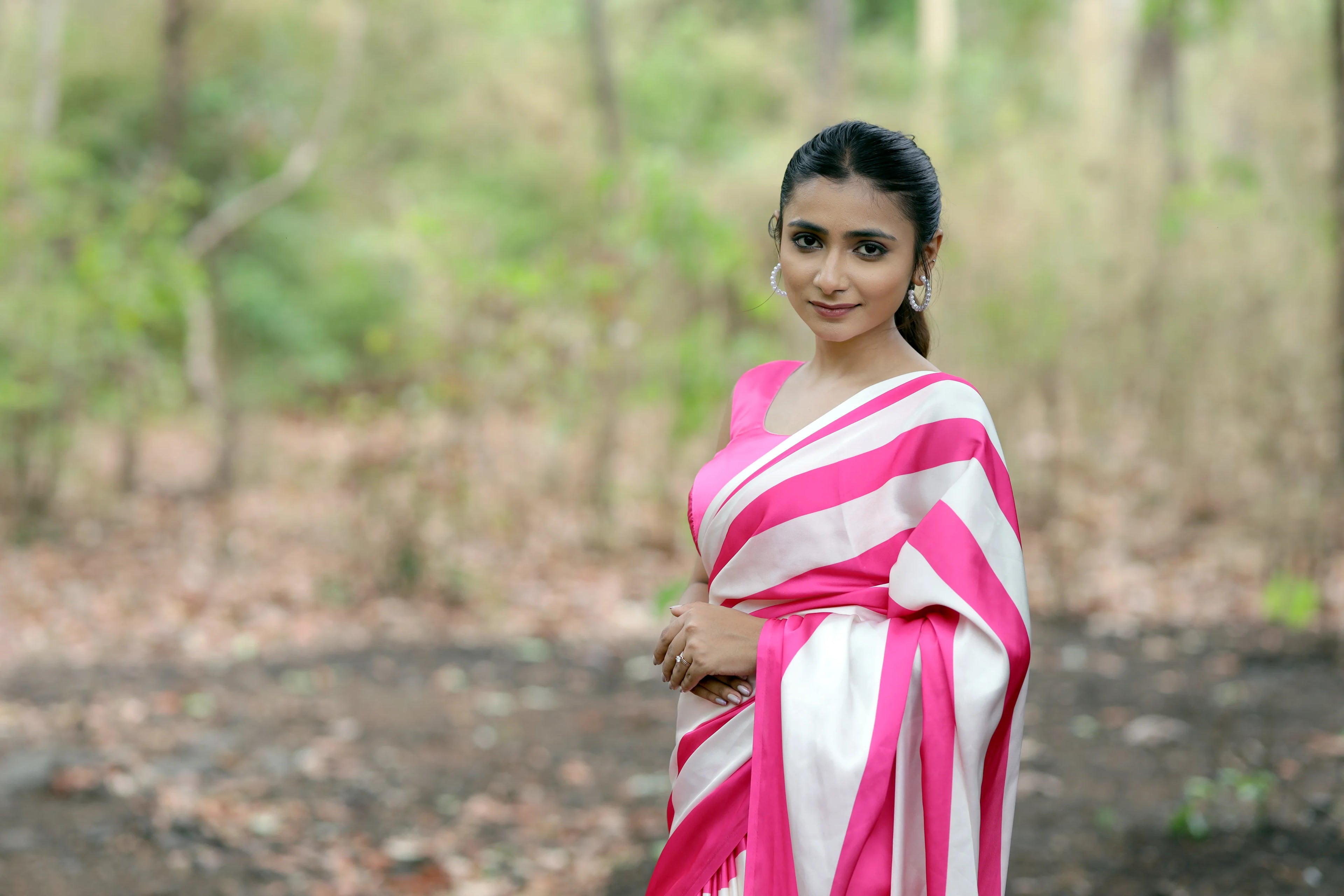 SHYAMIKA Japan Satin Digital Pink Leheriya Print Saree with Blouse