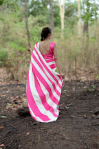 SHYAMIKA Japan Satin Digital Pink Leheriya Print Saree with Blouse