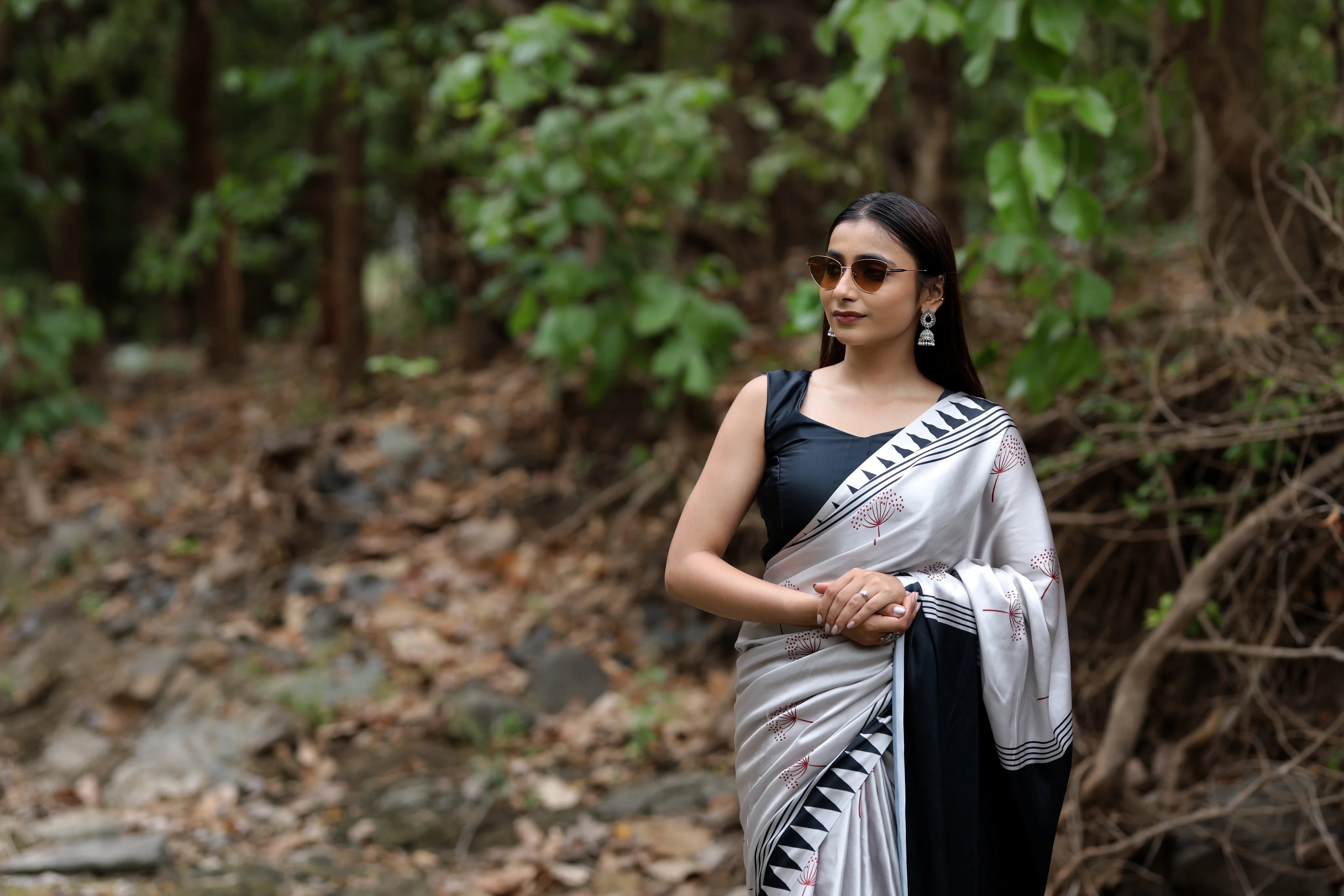 SHYAMIKA Japan Satin Elegant Digital Print Saree with Blouse