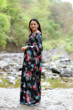 SHYAMIKA Japan Satin Floral Digital Print Black Saree with Blouse