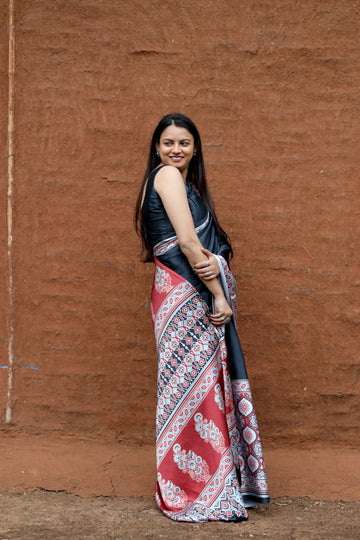 SHYAMIKA Japan Satin Ethnic Digital Print Saree with Blouse
