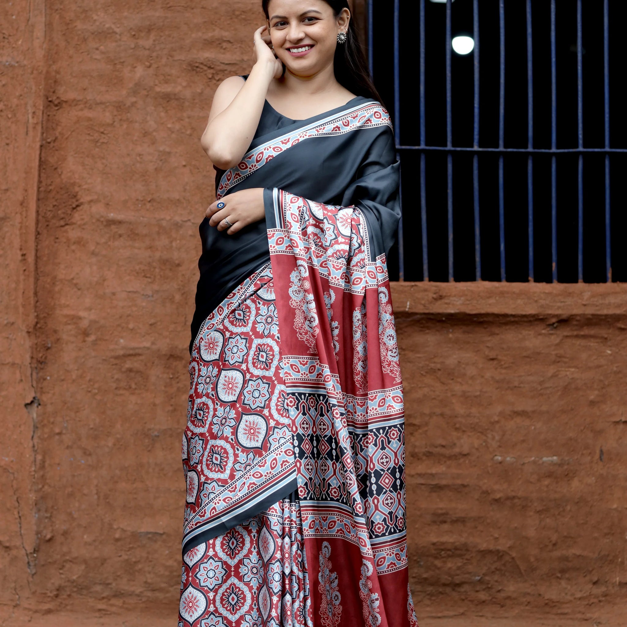 SHYAMIKA Japan Satin Ethnic Digital Print Saree with Blouse