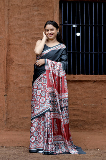 SHYAMIKA Japan Satin Ethnic Digital Print Saree with Blouse