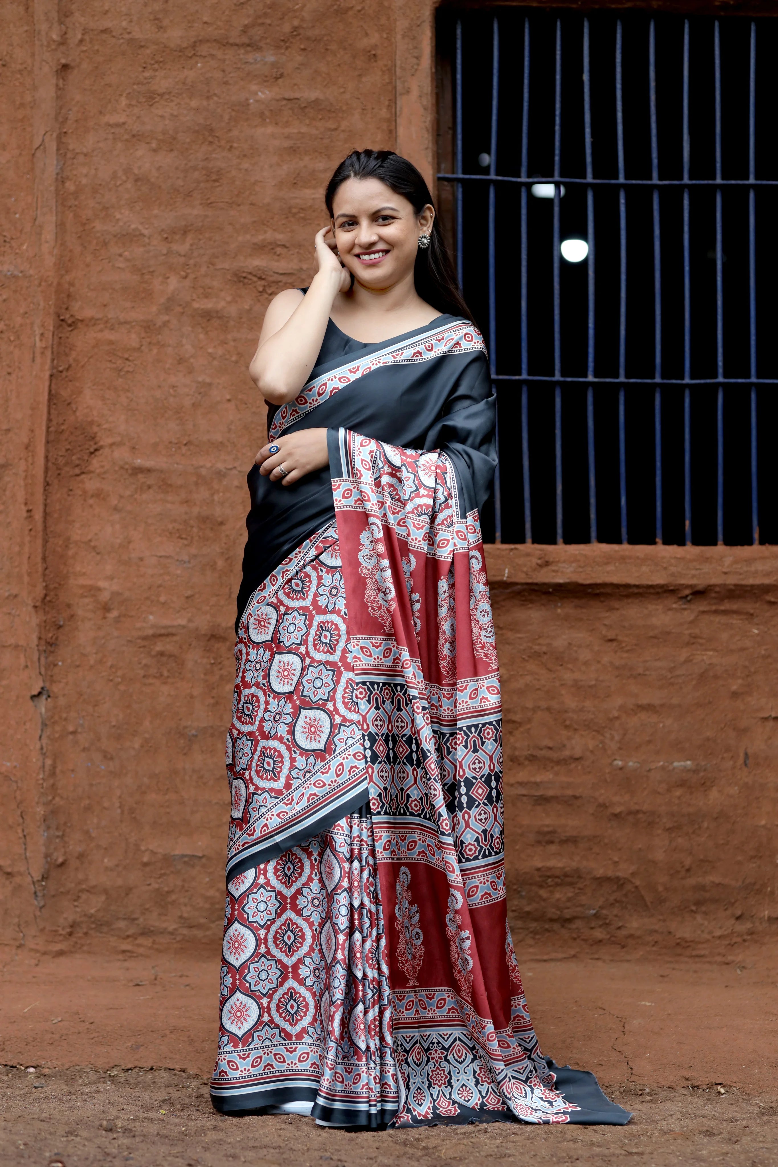 SHYAMIKA Japan Satin Ethnic Digital Print Saree with Blouse